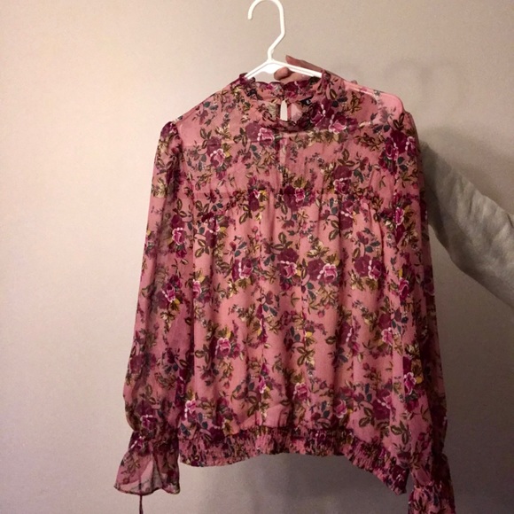 Express Floral Sheer Long Sleeved Blouse - Picture 2 of 4